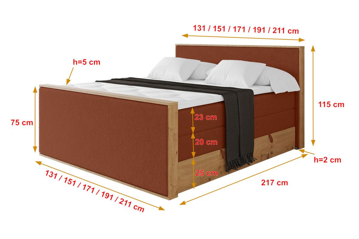 BOXSPRINGBETT LOLLI9 -Z-KING 120x200 - H3/H4 Rot - Rot, Holzwerkstoff (120/200cm) - ALTDECOR