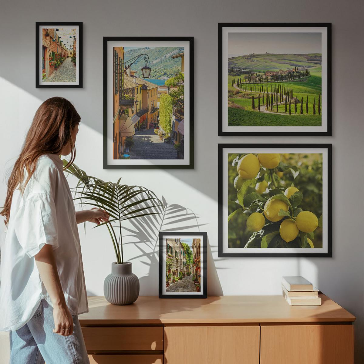 BILDER SET 5er Set - 50x50 cm & 20x30 cm & 40x60 cm Schwarzer Rahmen - Zitat über New Yorker Landschaften - Schwarz, Kunststoff (40/60cm) - TULUP