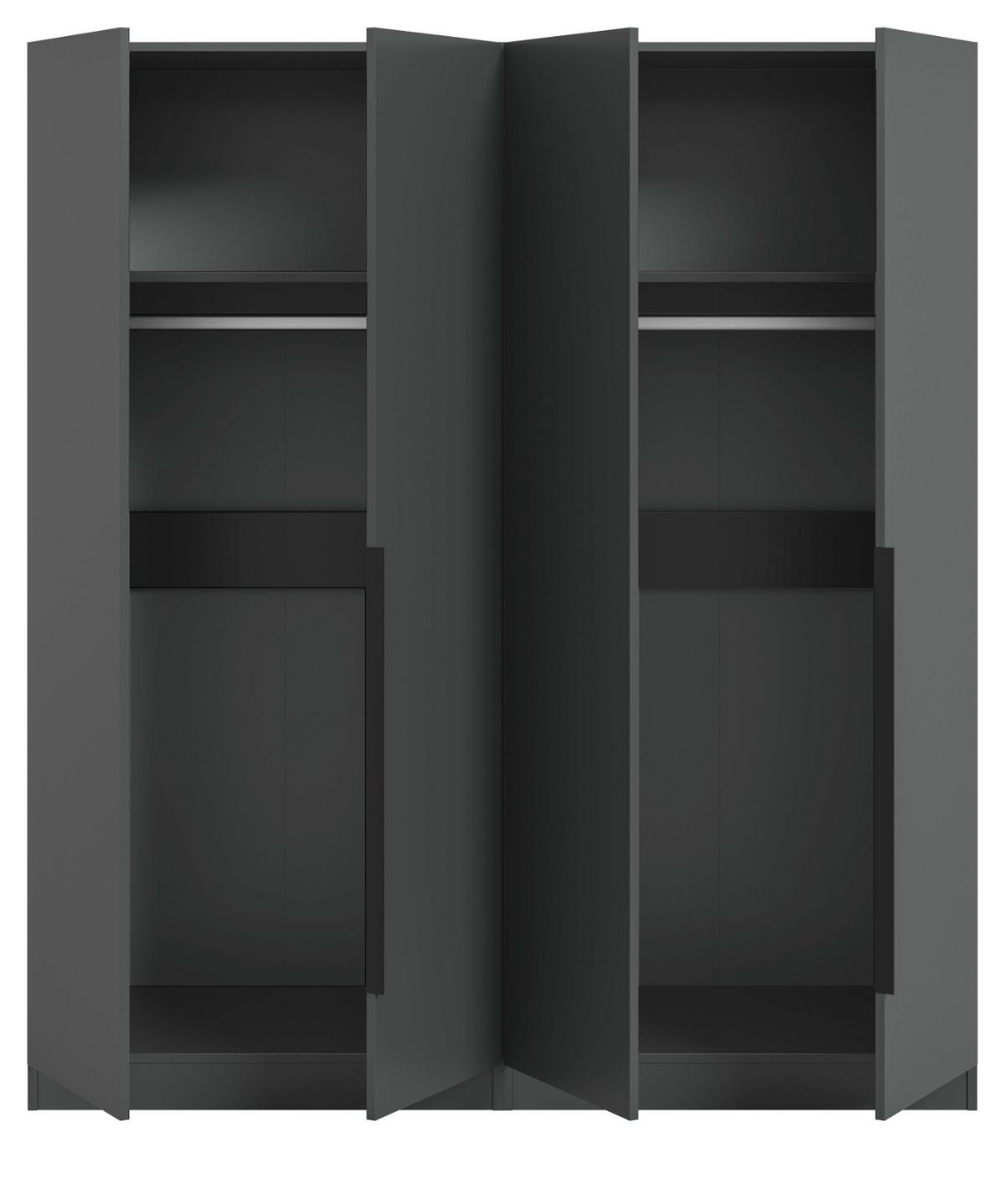 KLEIDERSCHRANK grau 4-türig 160 x 181 cm, Drehtürenschrank mit Kleiderstange - Schwarz/Grau, Holzwerkstoff/Kunststoff (160/181/52cm) - Inn.Furn