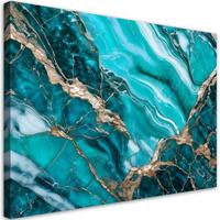 LEINWANDBILD Türkisfarbener Marmor mit Gold 90x60cm - Türkis, Textil (90/60cm) - Feeby