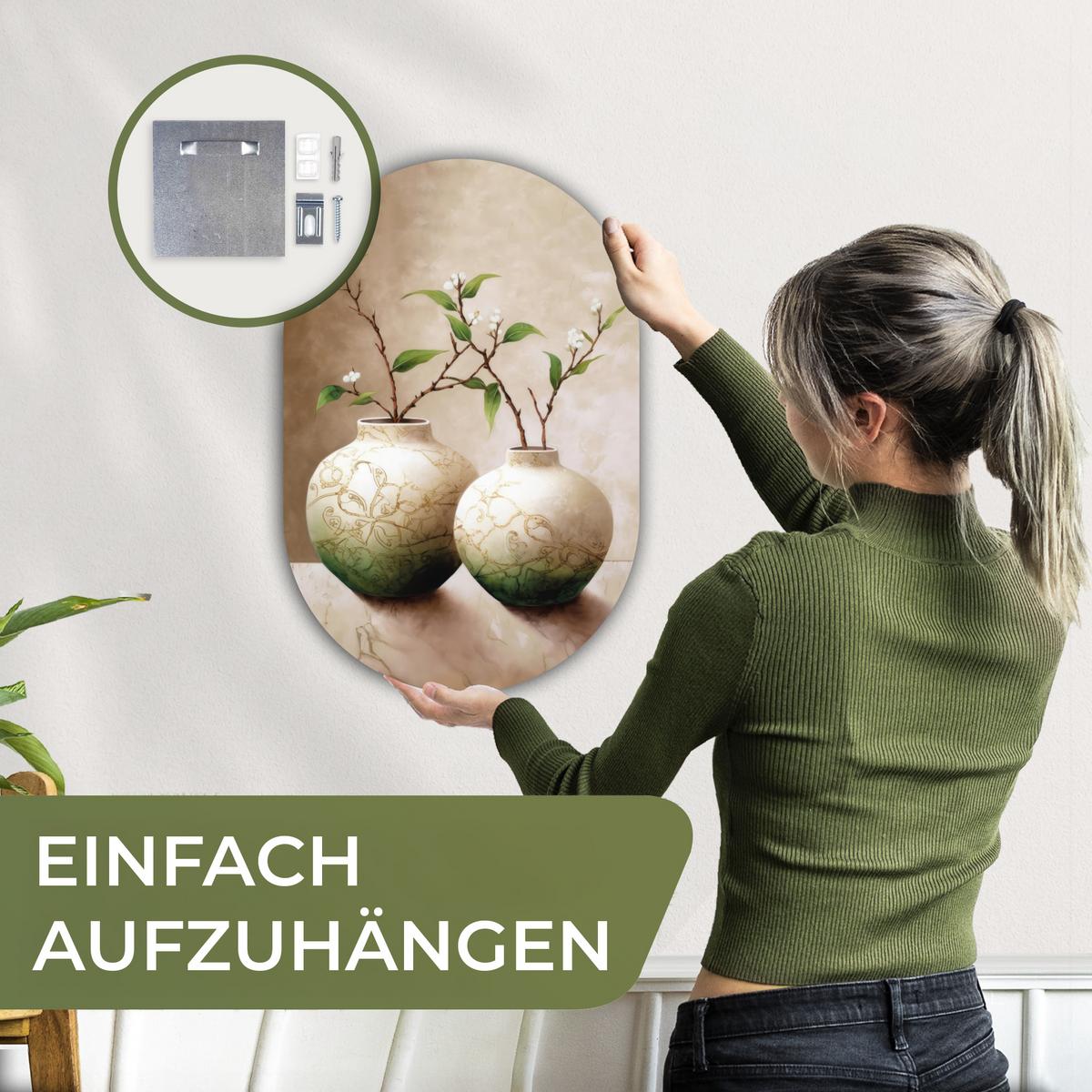 WANDBILD Blumen - Vase - Weiß - Botanisch - Beige Deko Wohnzimmer 40x60 cm - Ecru, Kunststoff (40/60cm) - MuchoWow