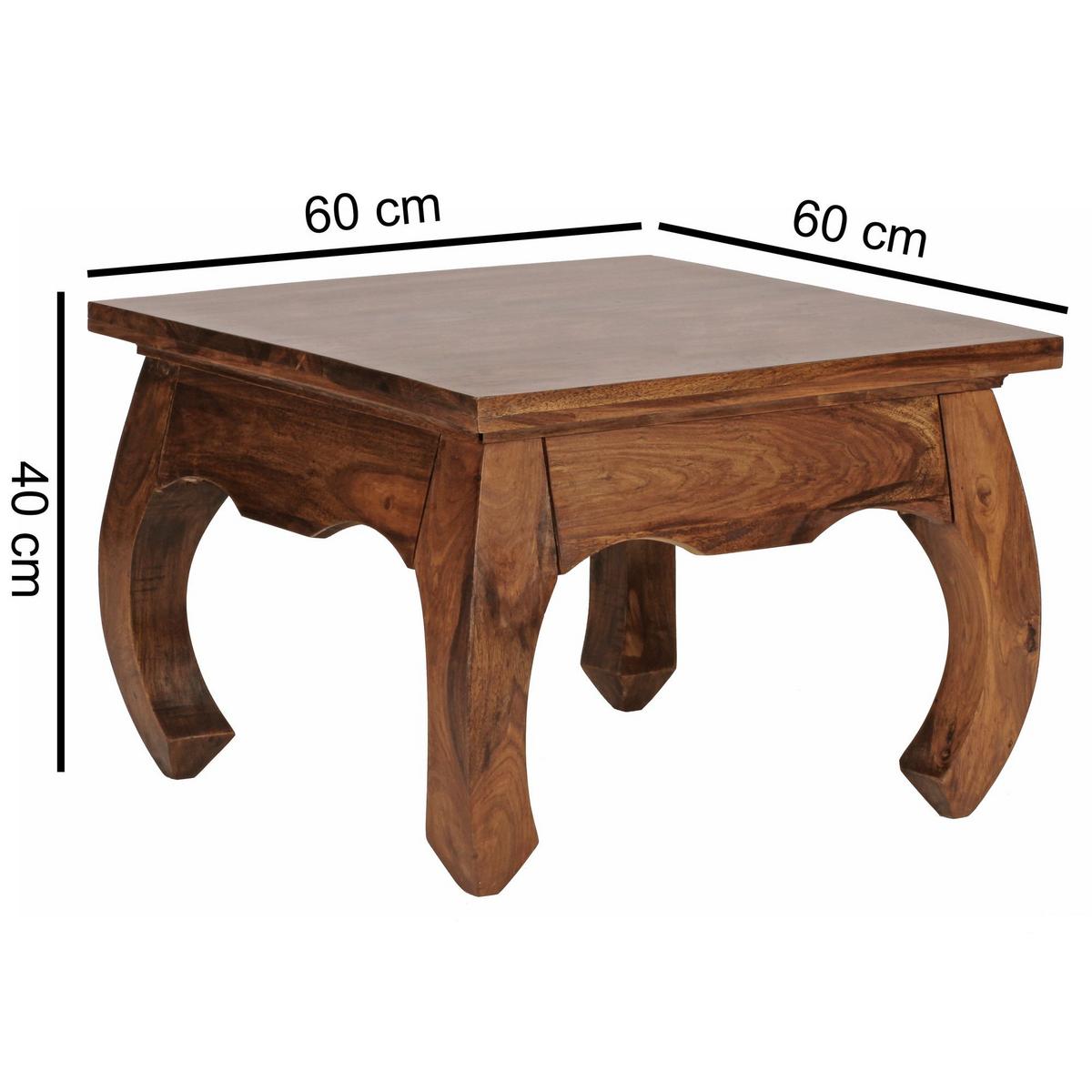 COUCHTISCH Dunkelbraun Massivholz Sheesham 60cm Landhaus-Stil - Dunkelbraun/Braun, Holz (60/60/40cm) - KADIMA DESIGN