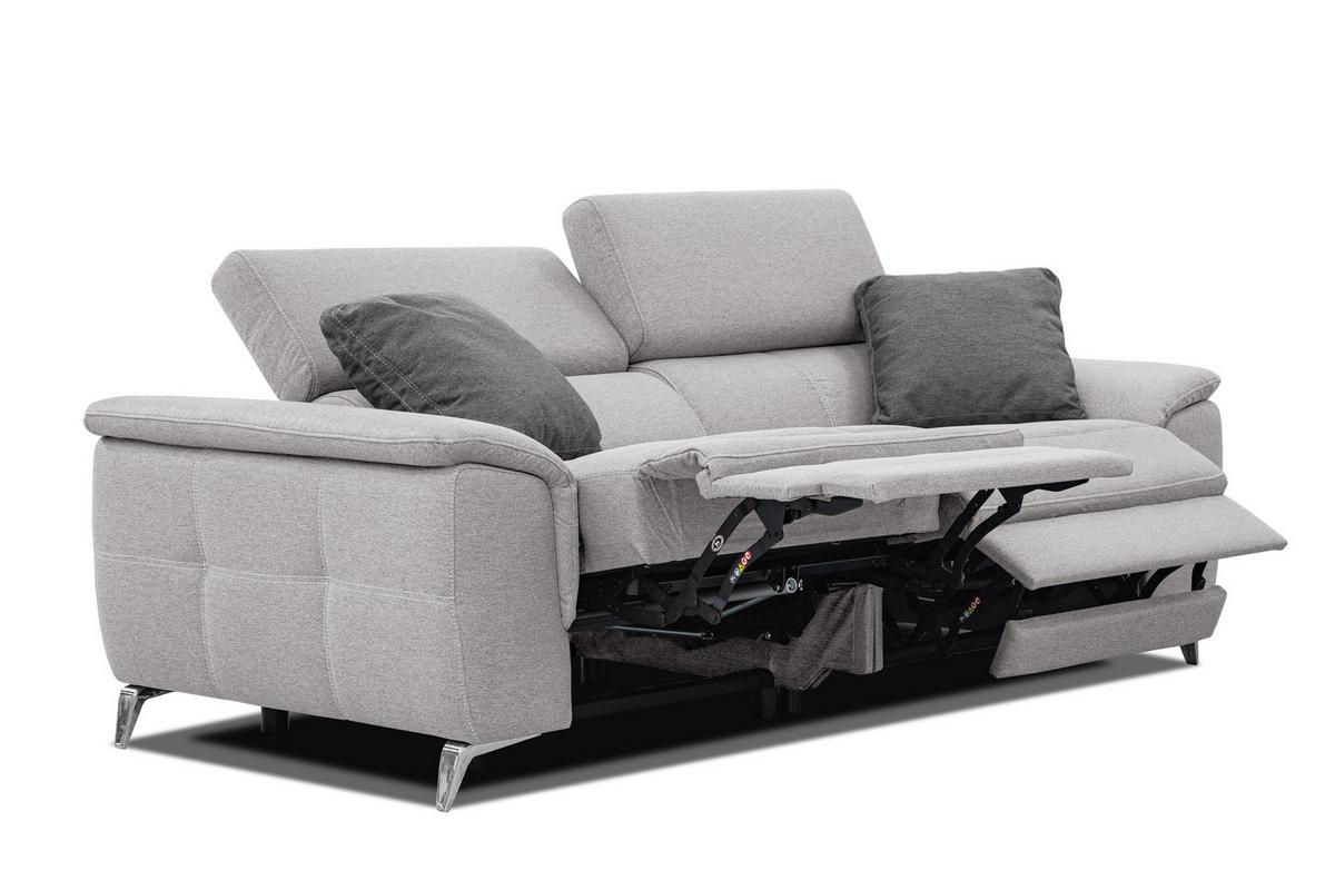 SOFA PLAUEN 3-Sitzer mit 2 Relaxfunktionen, hellgrau - Silberfarben/Hellgrau, Holzwerkstoff/Textil (214/83/105cm) - Wozimo