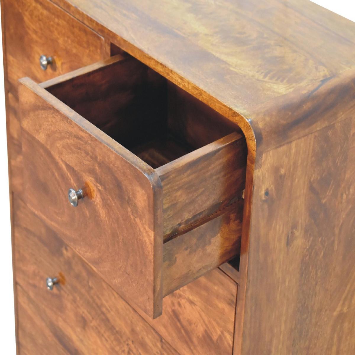 KOMMODE Stella, 2 über 3 Schubladen, Nordische Beine, Braun - Messingfarben/Braun, Holz/Metall (70/98/35cm) - Artisan Furniture