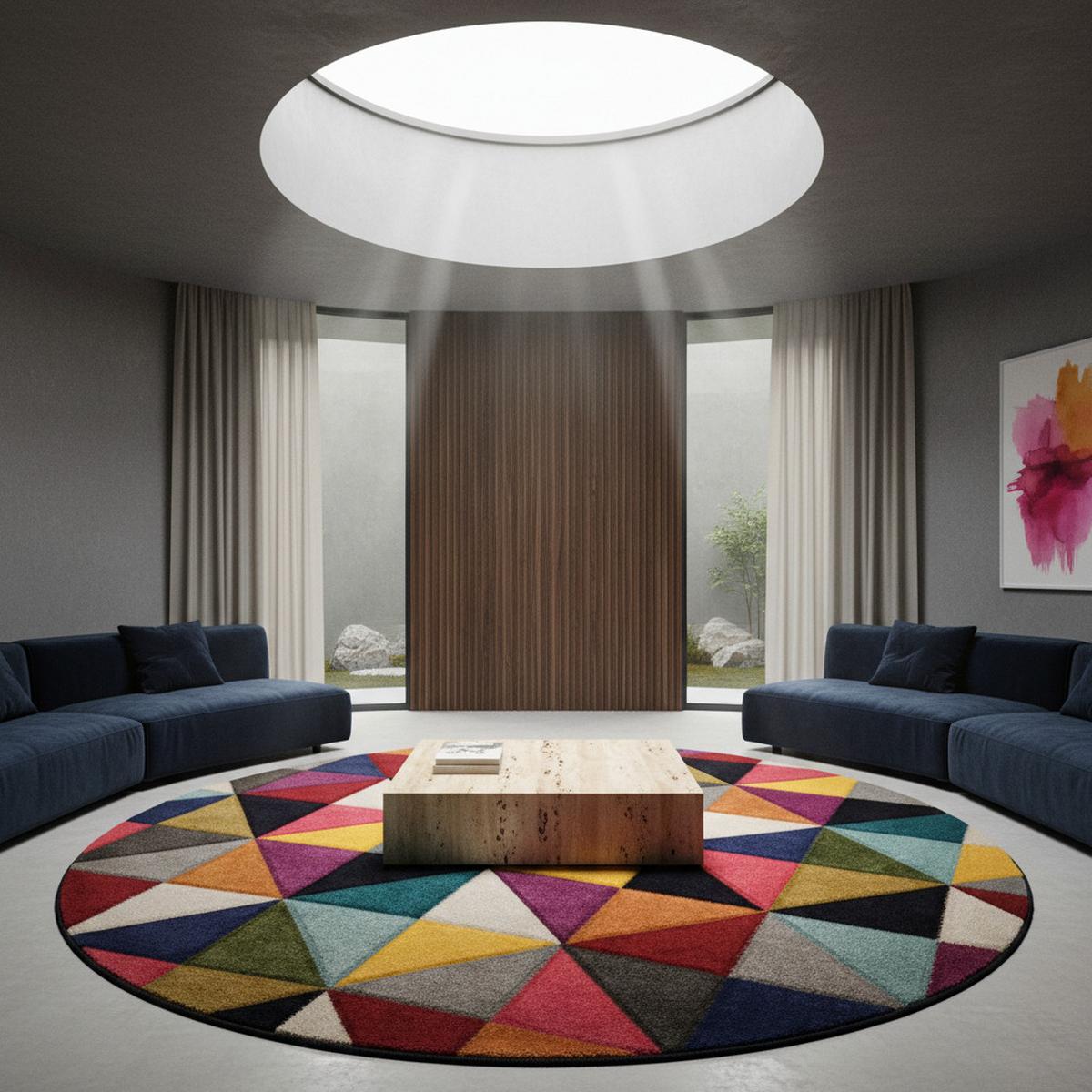 TEPPICH MEON, geometrisch, aus Polypropylen, Florhöhe 11 mm, Bunt, Ø 160 cm - Multicolor, Textil (160/160cm) - KADIMA DESIGN