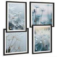 BILDER SET 4er Set - 50x50 cm & 40x60 cm Schwarzer Rahmen - Tautropfen auf Löwenzahn - Schwarz, Kunststoff (50/50cm) - TULUP