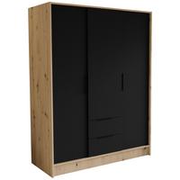 DREHTÜRENSCHRANK CAVA 150,5/200/51 cm Modern Kleiderschrank 3-türig Eiche Artisan - Schwarz/Eiche Artisan, Holzwerkstoff (150.5/200/51cm) - MASSENO