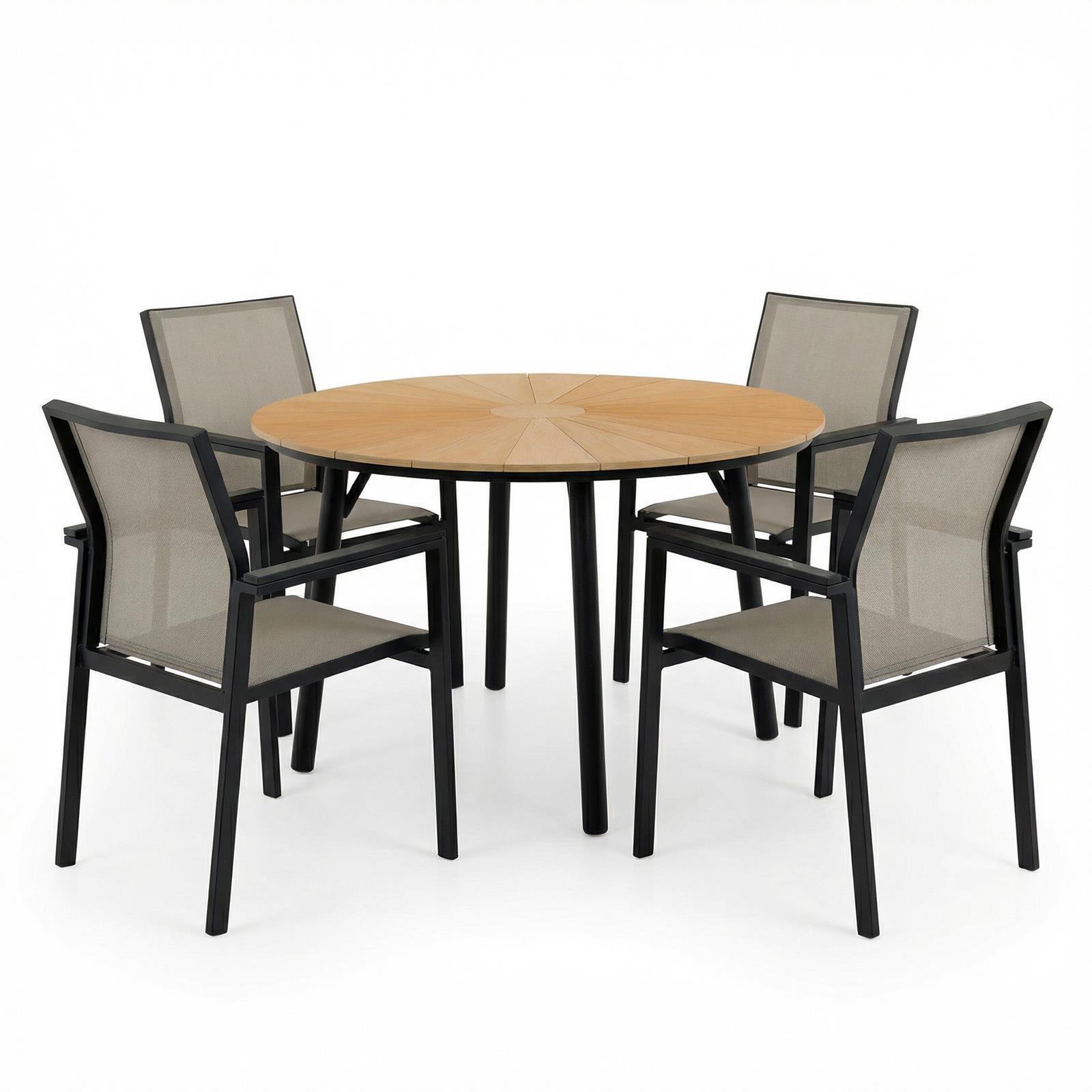 GARTENMÖBEL SET AGAPE/WINDY 5er Set grau, natur, schwarz - Grau, Metall - IDIMEX