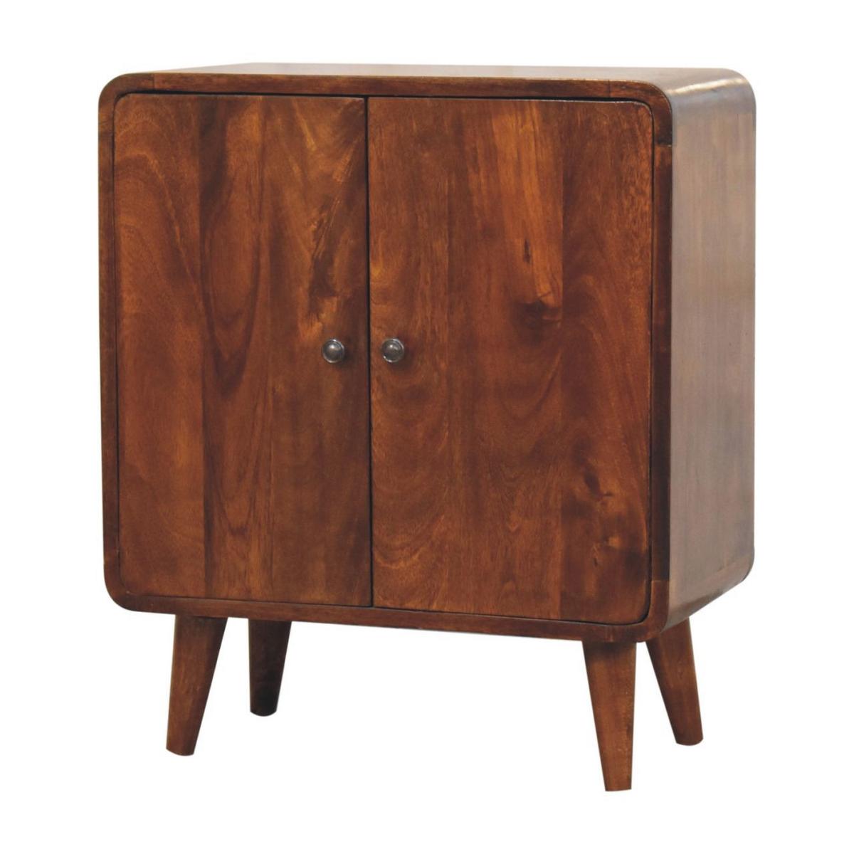 SCHRANK Mini Klassisch Kastanie, 2 Türen und 2 Regale, Dunkelbraun - Dunkelbraun/Messingfarben, Mangoholz/Holz (55/65/30cm) - Artisan Furniture
