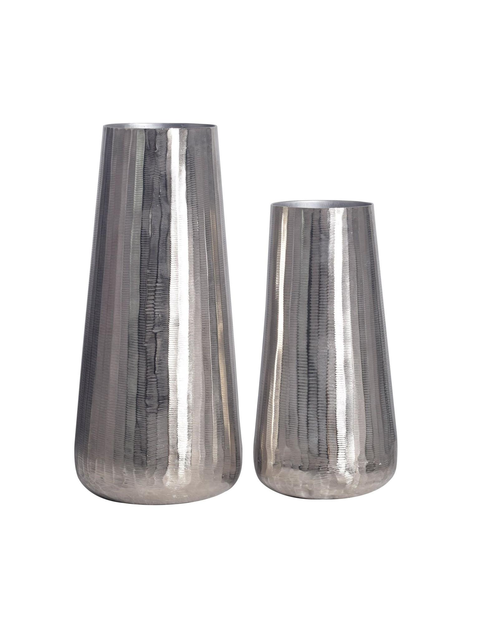 VASEN 2er-Set AMALFI, Aluminium, handgefertigt, Silber, Ø 21 x 45 cm - Silberfarben, Metall (45cm) - KADIMA DESIGN