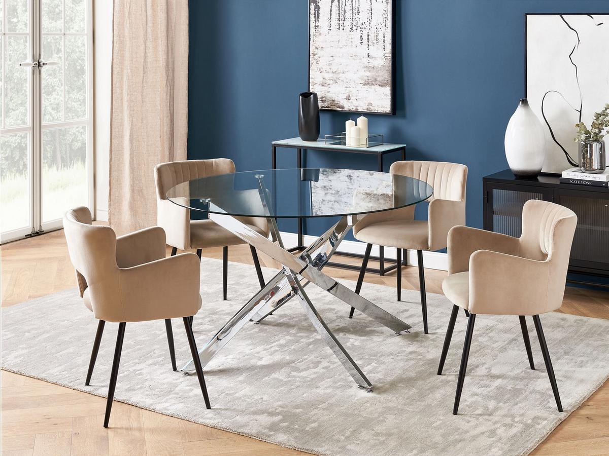 ESSTISCH 120/75 cm Silberfarben, Transparent Rund Maramo - Silberfarben, Glas (120/120/75cm) - Beliani