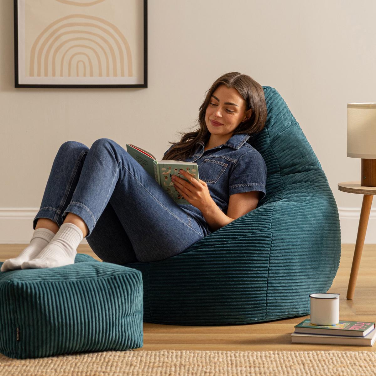 SITZSACK Dalton mit Hocker - Dunkelgrün/Petrol, Textil (82/76/82cm) - icon