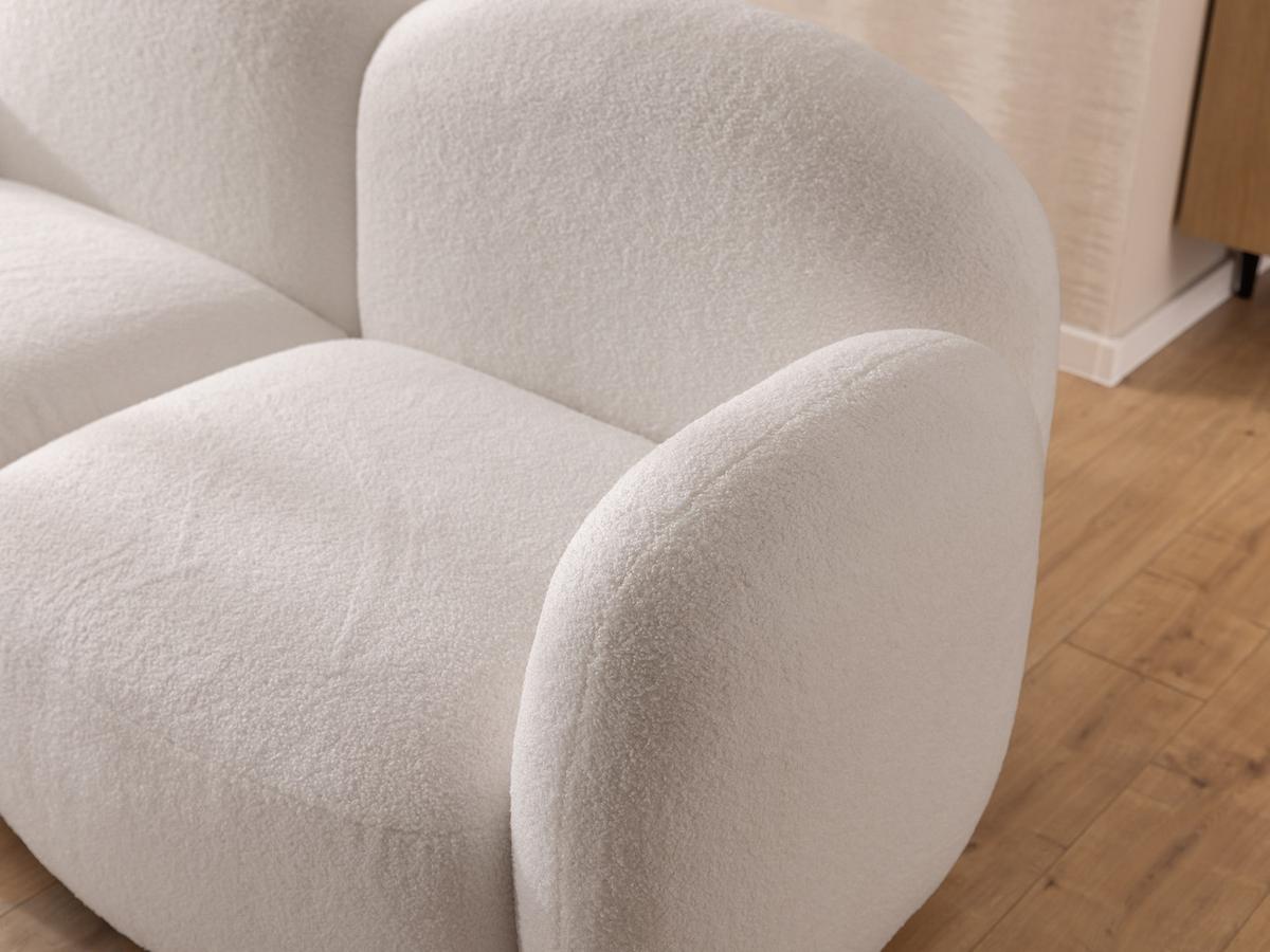 ECKSOFA Nuvola mit abgerundetem Design Weiß Bouclé-Stoff - Ottomane Links - Schwarz/Weiß, Holz/Kunststoff (268/146cm) - S-Style