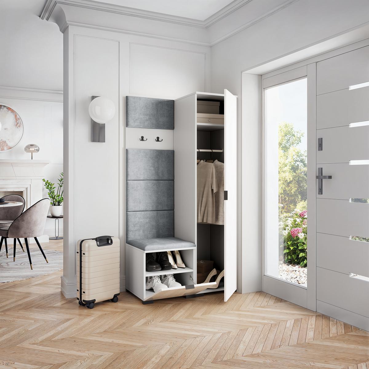 GARDEROBENSCHRANK LORI 95/181/51 cm Modern Weiß - Hellgrau/Weiß, Holzwerkstoff (95/181/51cm) - MASSENO