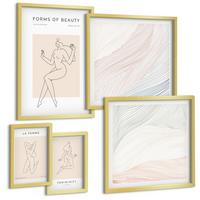 BILDER SET 5er Set - 50x50 cm & 20x30 cm & 40x60 cm Goldrahmen - Weibliche Silhouetten auf Plakaten - Goldfarben, Kunststoff (40/60cm) - TULUP
