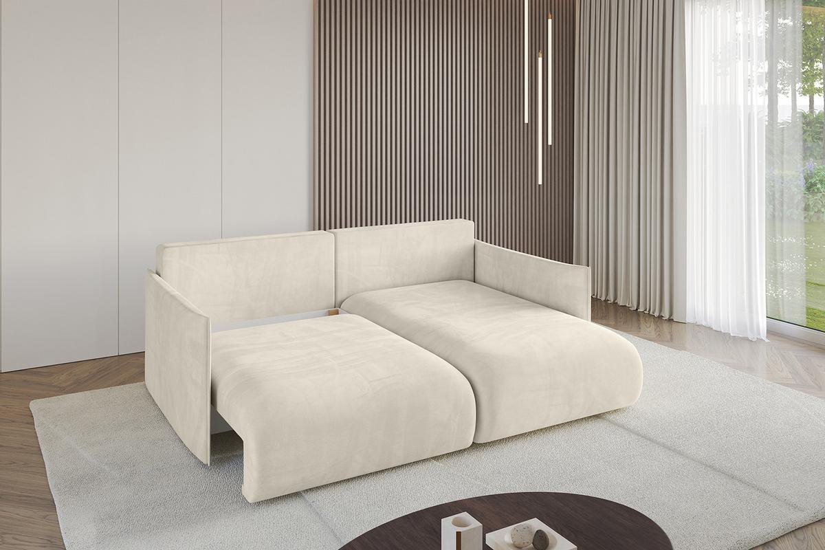ECKSOFA Ottomane rechts ONESK-L 216x177x72 Ecru Velours - Ecru, Holzwerkstoff/Kunststoff (177/216cm) - ALTDECOR