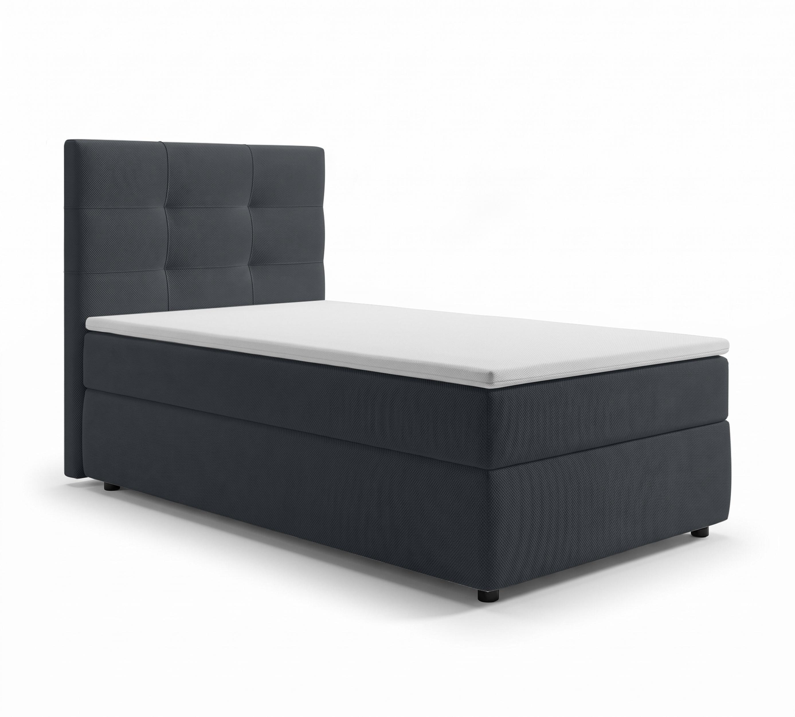 BOXBETT SAKARYA 80x200 cm mit Bettkasten und Matratze - Schwarz + TOPPER - Schwarz, Holz/Holzwerkstoff (80/200cm) - AX Living