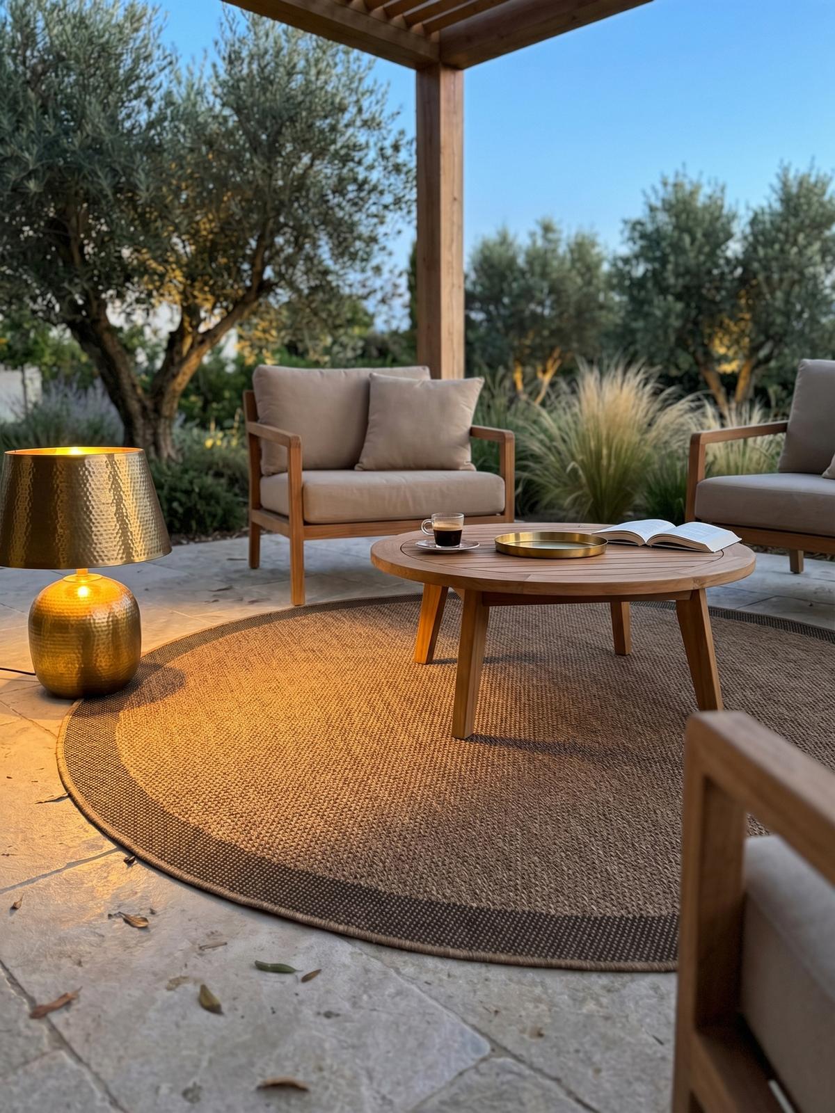 TEPPICH Outdoor ARLBERG in Beige, in Jute-Optik, aus Polypropylen, Ø 80 cm - Beige, Textil (80/80cm) - KADIMA DESIGN