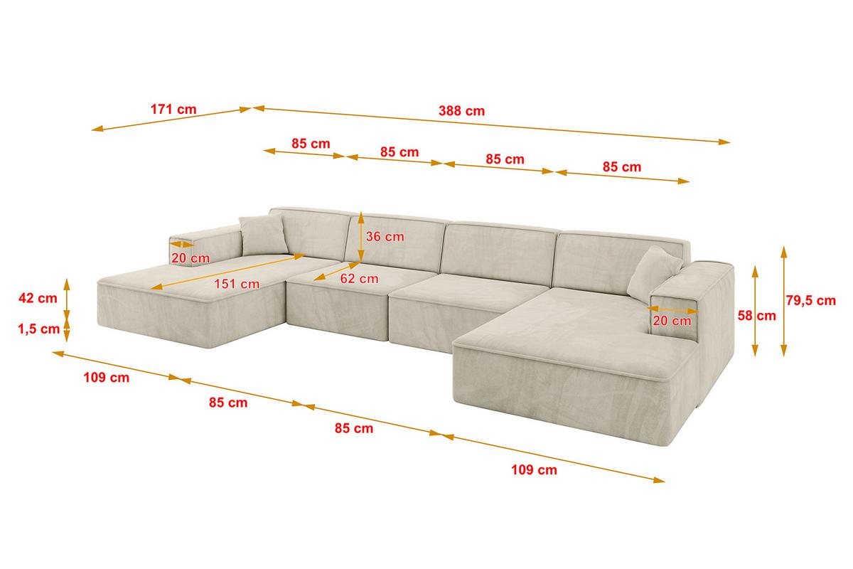 WOHNLANDSCHAFT IREA-U2-v4 - 388x171x79 cm Dunkelgrau - Ecru, Holzwerkstoff/Textil (388/79/171cm) - ALTDECOR