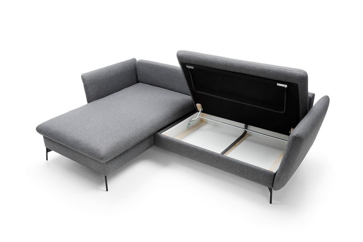 ECKSOFA FERRO Grau Geflochtener Stoff mit Schlaffunktion - Grau, Holz (258/167cm) - MASSENO
