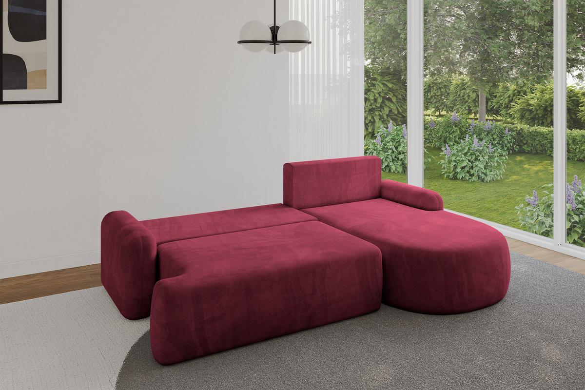 ECKSOFA mit Schlaffunktion und Bettkasten LIRA-L - 264x172x89 Bordeauxrot - Bordeaux, Holzwerkstoff/Textil (172/264cm) - ALTDECOR