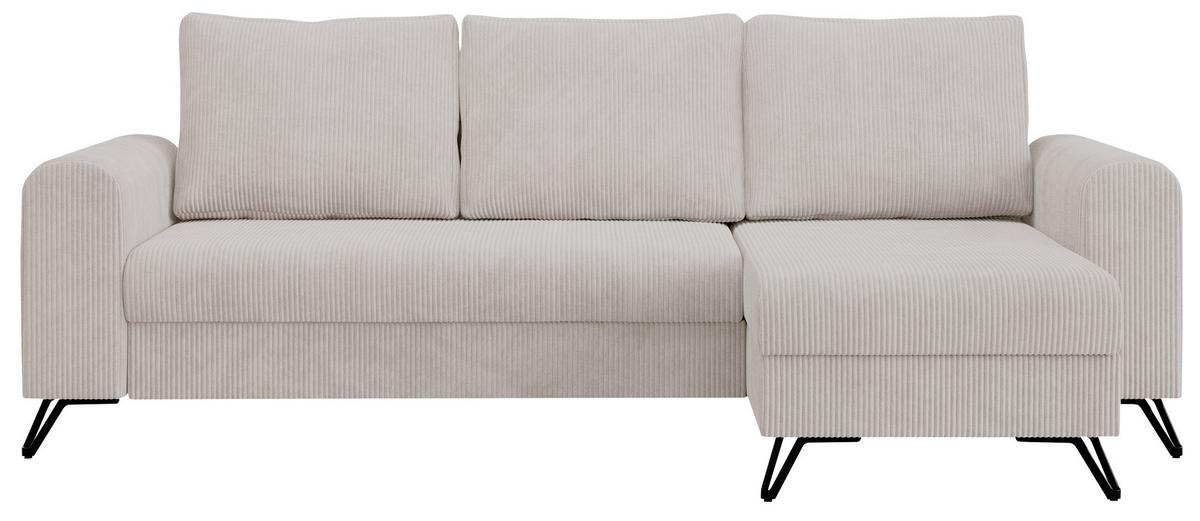 ECKSOFA Hugo Cord Weiß - Schwarz/Weiß, Textil/Metall (242/140cm) - MKS