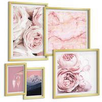 BILDER SET 5er Set - 50x50 cm & 20x30 cm & 40x60 cm Goldrahmen - Eiffels Porträt einer Frau mit Rosen - Goldfarben, Kunststoff (40/60cm) - TULUP