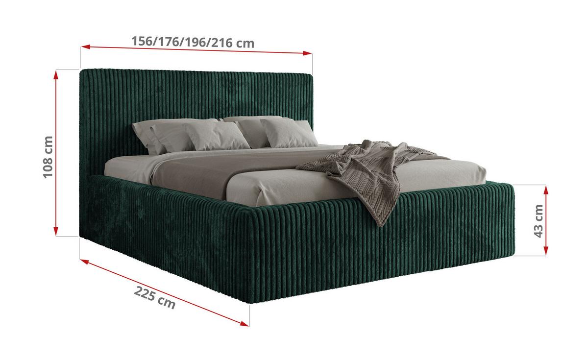 POLSTERBETT TILIANO CLASSIC 200/200 - Dunkelgrün Cord - Multipocket-Matratze - Dunkelgrün, Textil (200/200cm) - MKS