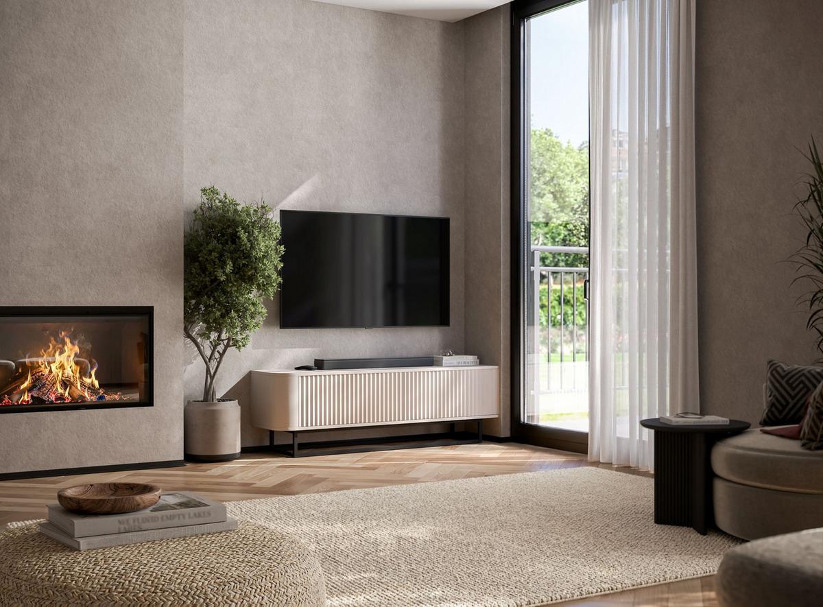 TV-LOWBOARD Aurora Kaschmir matt 140 cm mit Metallrahmen - Kaschmir/Schwarz, Holzwerkstoff/Metall (140/44/35cm) - Meble Lindner