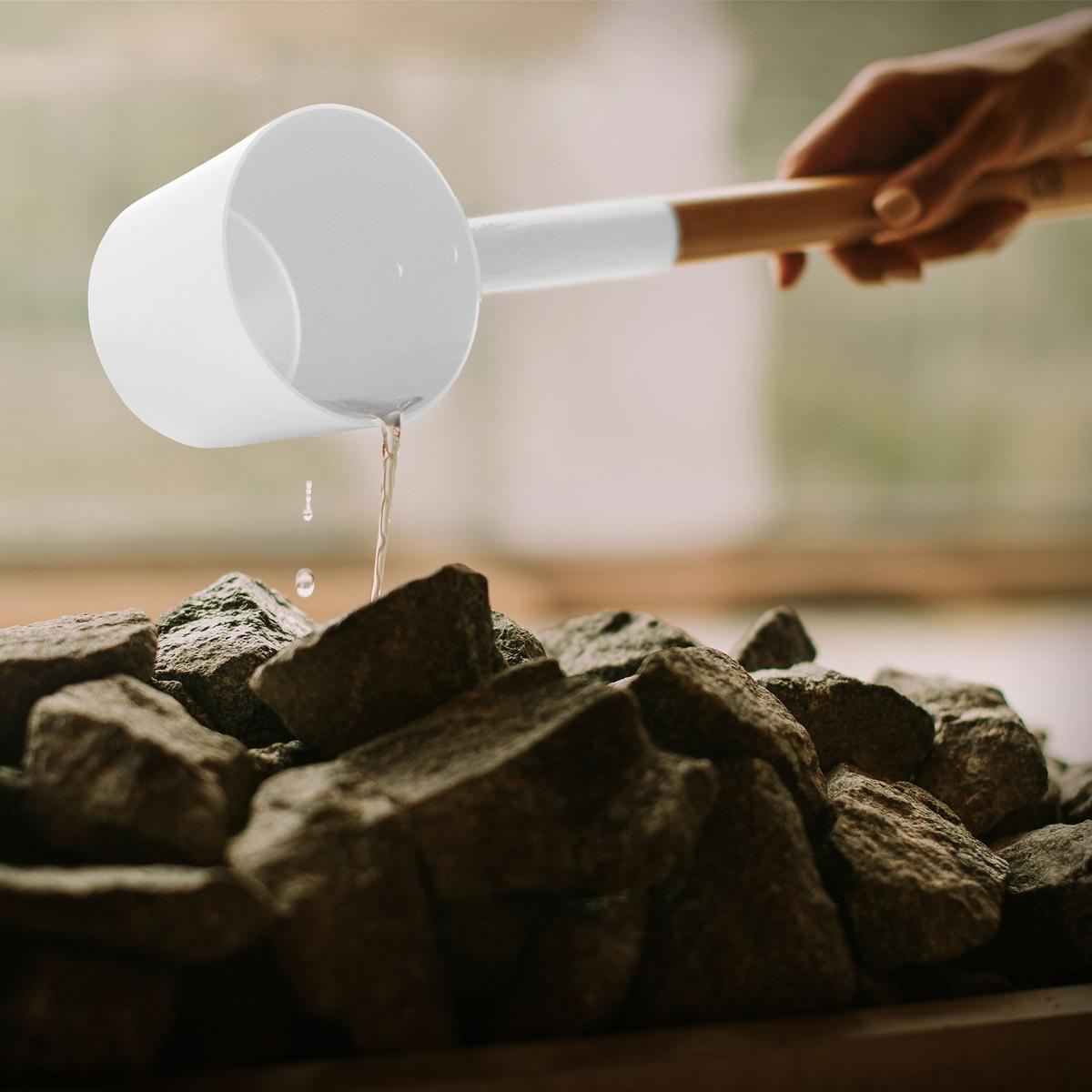 SAUNAZUBEHÖR-SET aus Aluminium & Holz, Weiß, Aufgusskübel & Schöpfkelle - Weiß, Metall (24/34/32.5cm) - LuxeBath