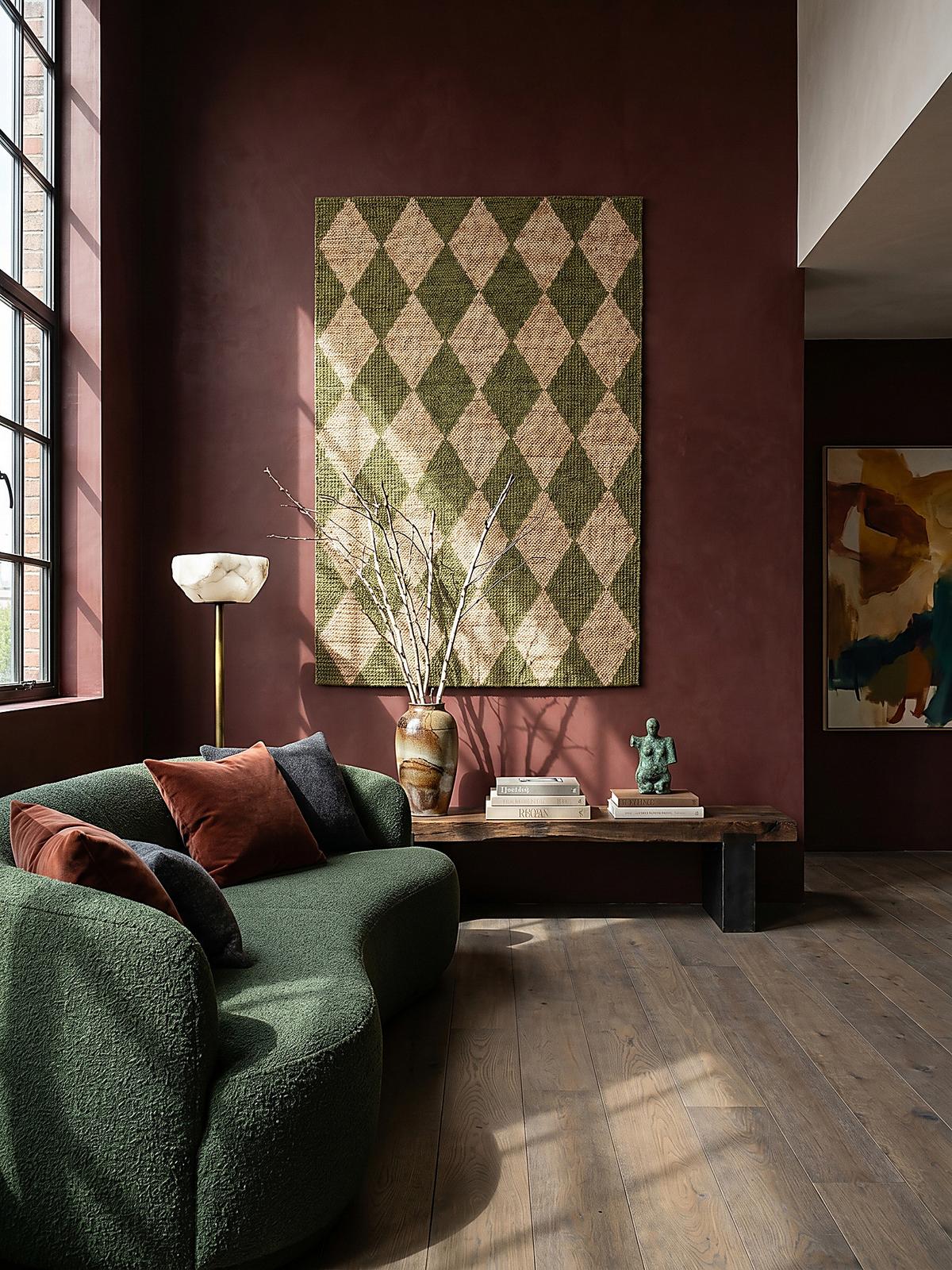 JUTETEPPICH BAIN, mit Rautenmuster, Olivegrün, 120 x 170 cm - Grün, Textil (170/120cm) - KADIMA DESIGN