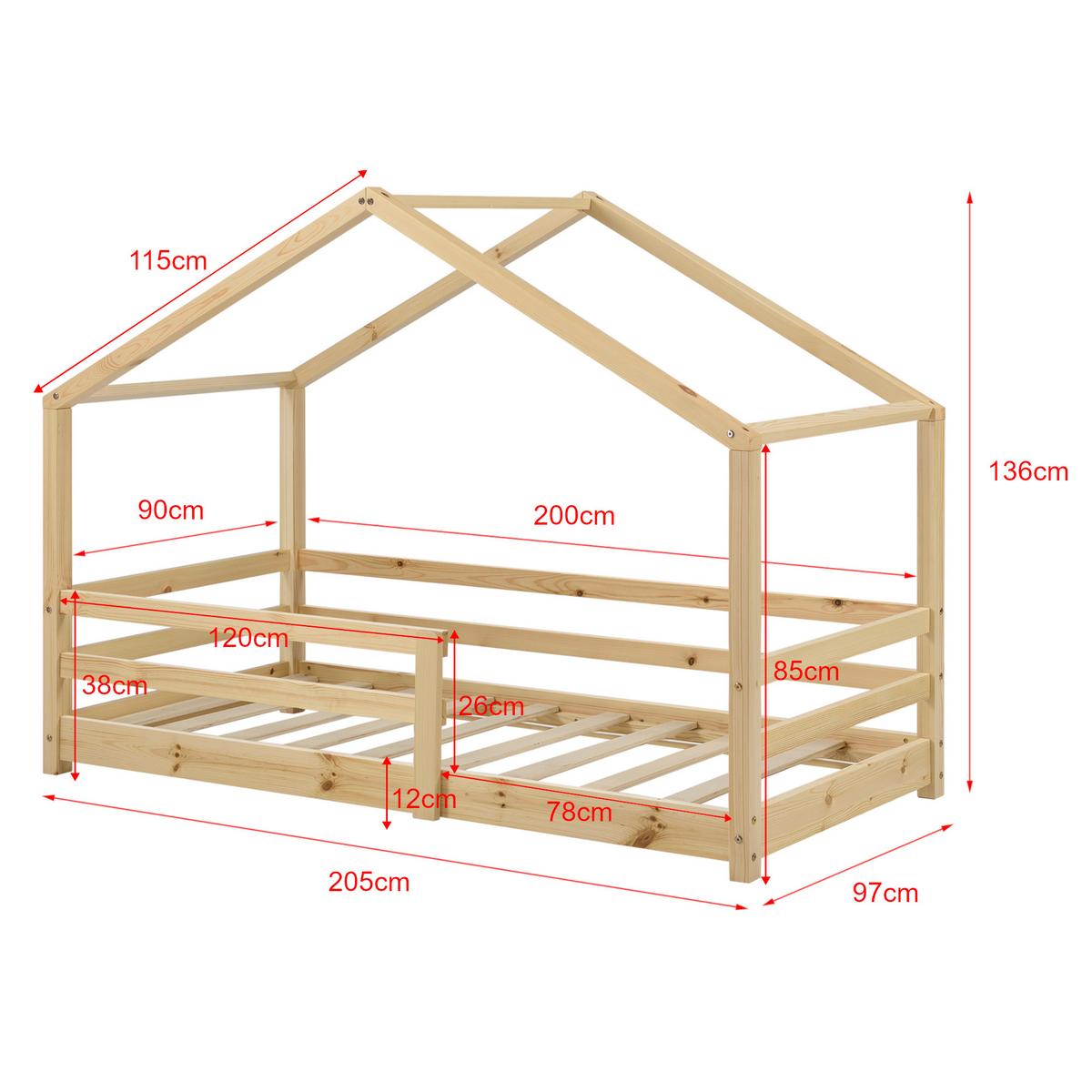 HAUSBETT Knätten - Naturfarben, Holz (90/200cm) - [en.casa]