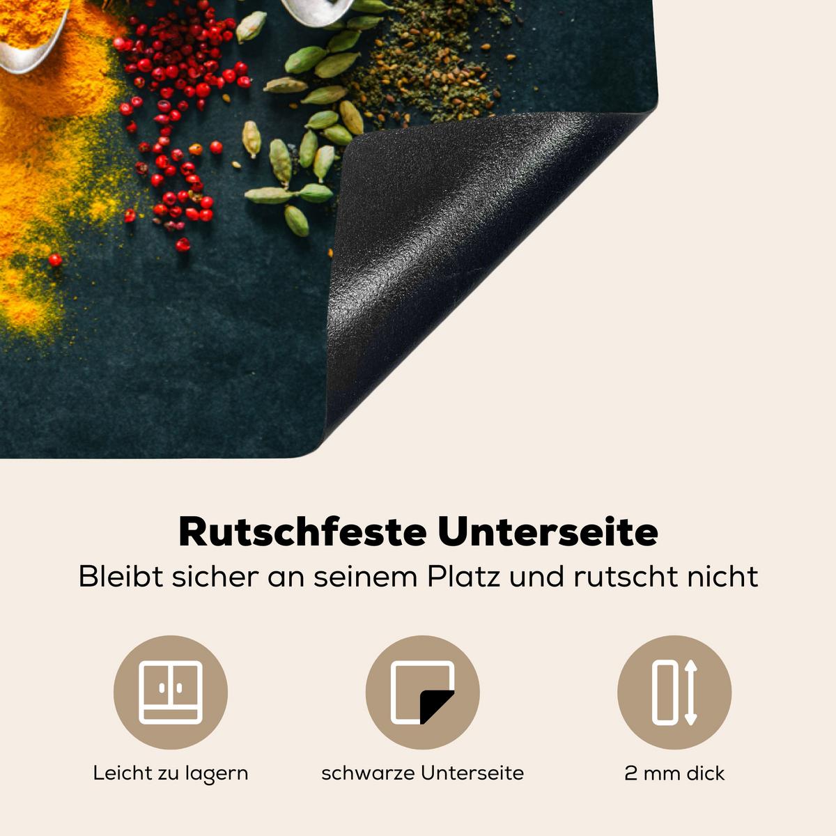 HERDABDECKPLATTE Kräuter - Gewürze - Löffel Induktionsschutz 91.2x52 cm - Multicolor, Kunststoff (91.2/52/0.2cm) - MuchoWow