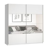 SCHWEBETÜRENSCHRANK BETTINA 180/210/61 cm 2-türig mit Spiegel Weiß - Weiß, Holzwerkstoff (180/210/61cm) - MASSENO