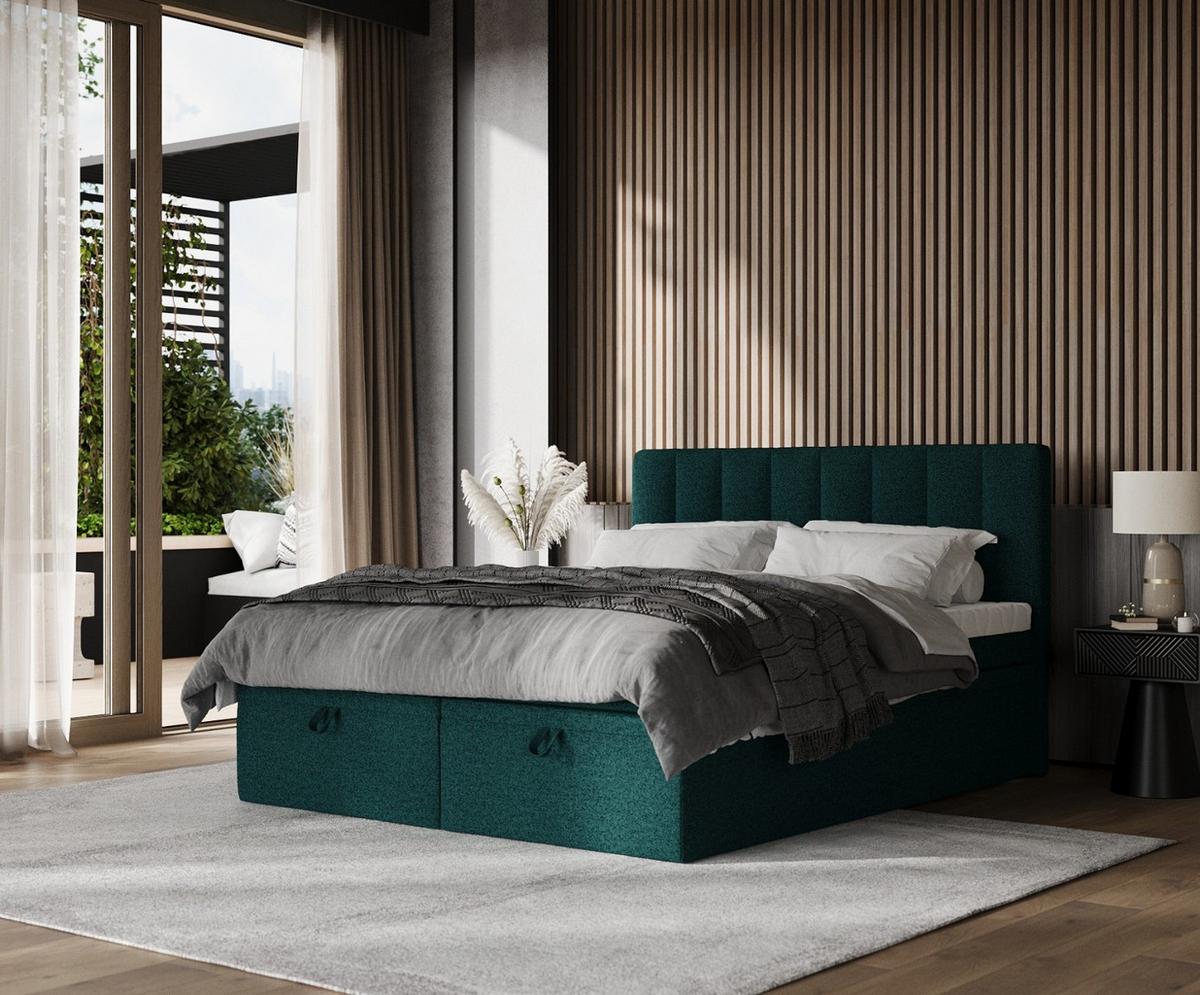 BOXBETT Lume 160/200 cm Grün im Riva Stoff - Schwarz/Grün, Holz/Holzwerkstoff (160/200cm) - AltaBeds
