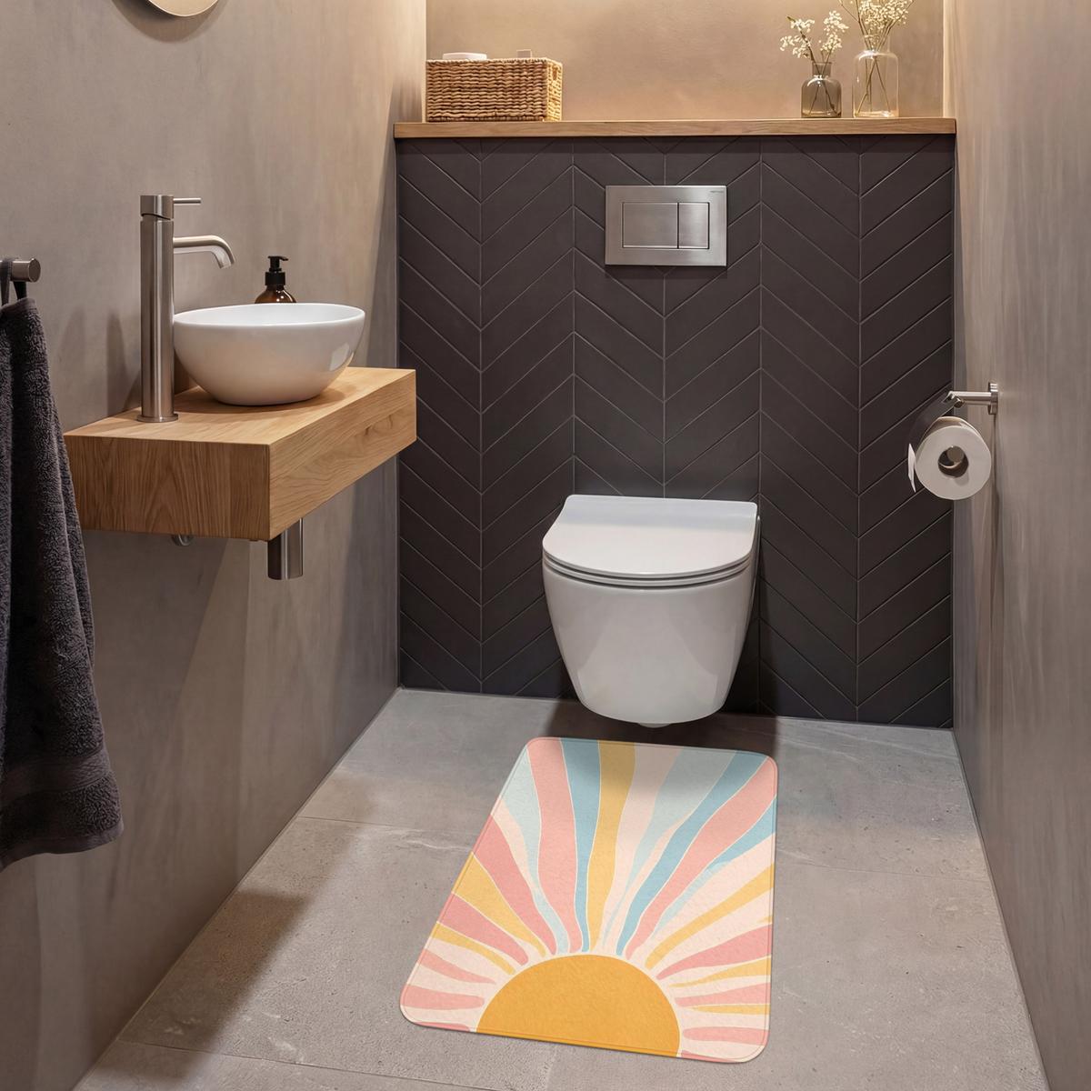 WC-VORLEGER Illustration - Sonne - Pastellfarben WC Teppich 50x80 cm - Pastellblau, Textil (50/1cm) - OnlyWow