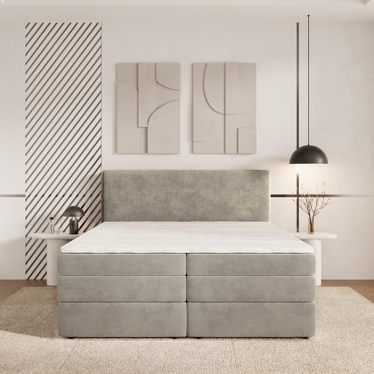 BOXSPRINGBETT MATERN 180x200 cm mit Matratze und Topper - Beige - Beige, Holz (180/200cm) - MASSENO