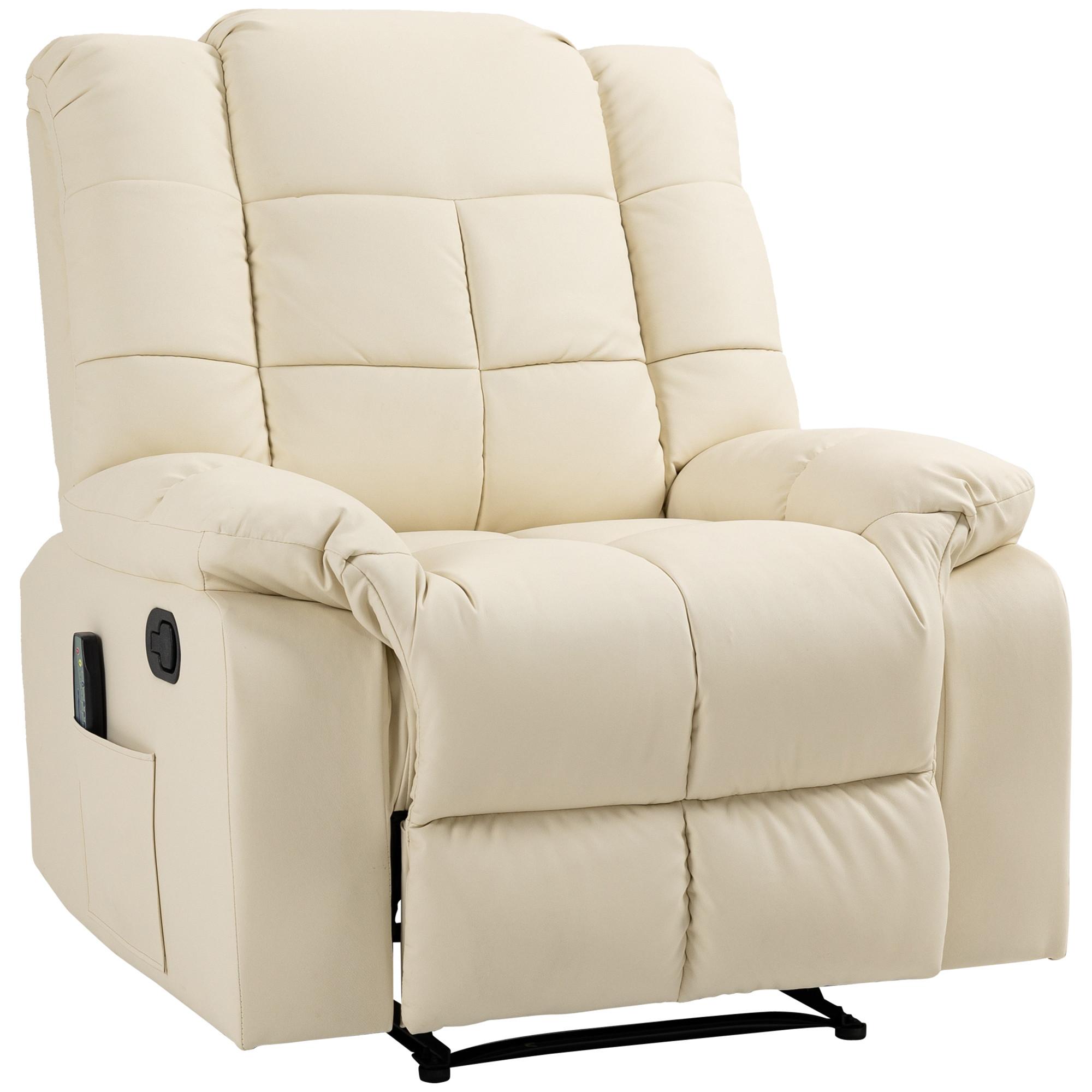 MASSAGESESSEL Elektrisch Fernsehsessel mit Liegefunktion 8 Massagepunkte Creme - Creme/Schwarz, Leder (99/99/94cm) - HOMCOM