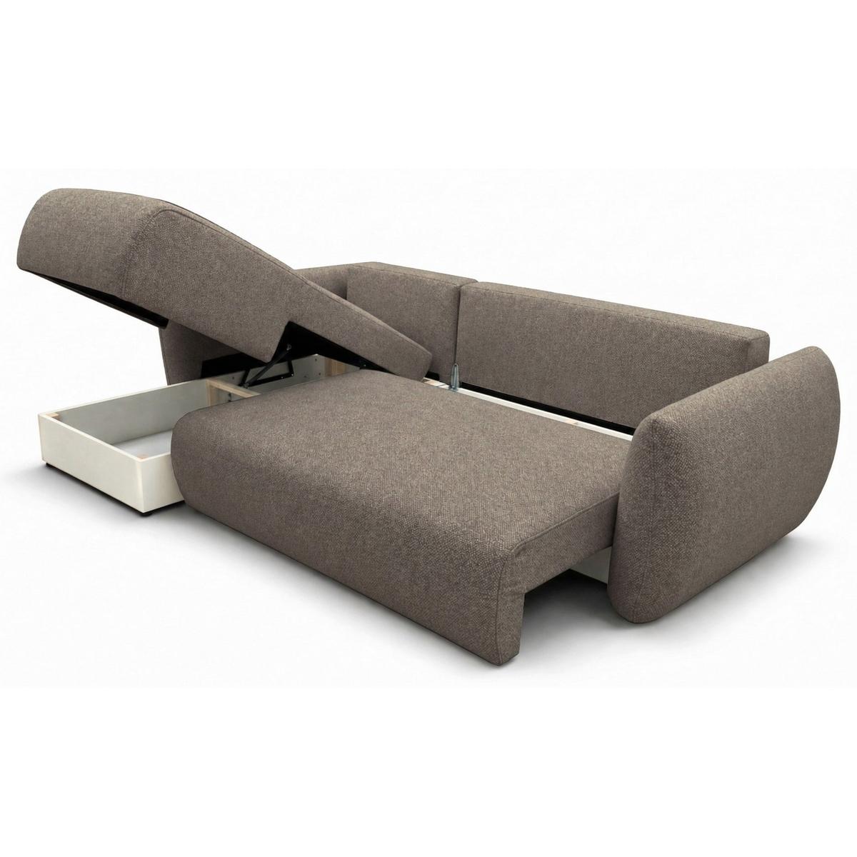 ECKSCHLAFSOFA Zordo HELLBRAUNER CHENILLE LINKS MIT ZWEI BETTKÄSTEN - Hellbraun/Schwarz, Kunststoff/Textil (256/170cm) - Selsey