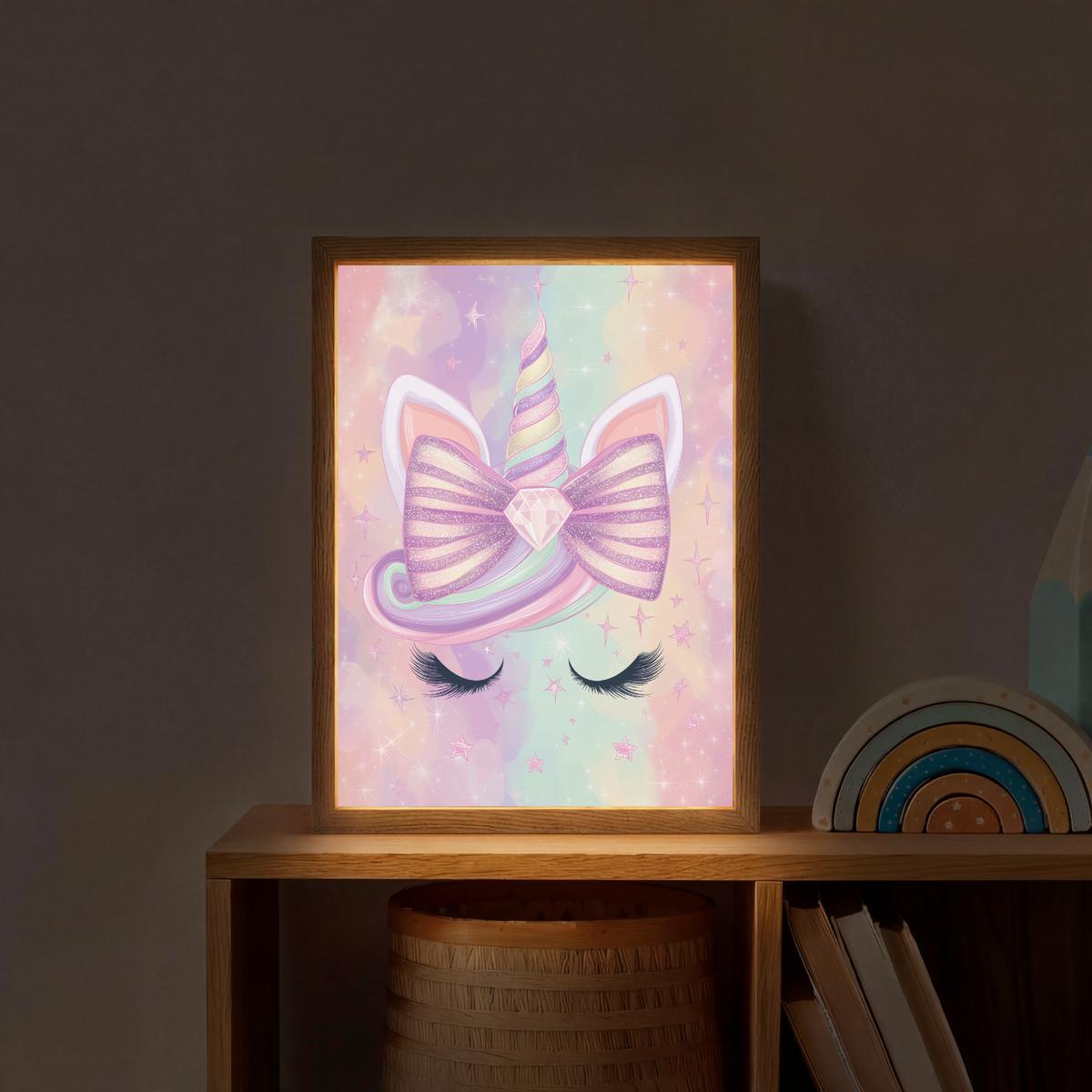 NACHTTISCHLAMPE MIT AKKU Einhorn - Glitzer - Regenbogen - Pastell 30x40 cm - Hellrosa, Holzwerkstoff (8/30/40cm) - OnlyWow