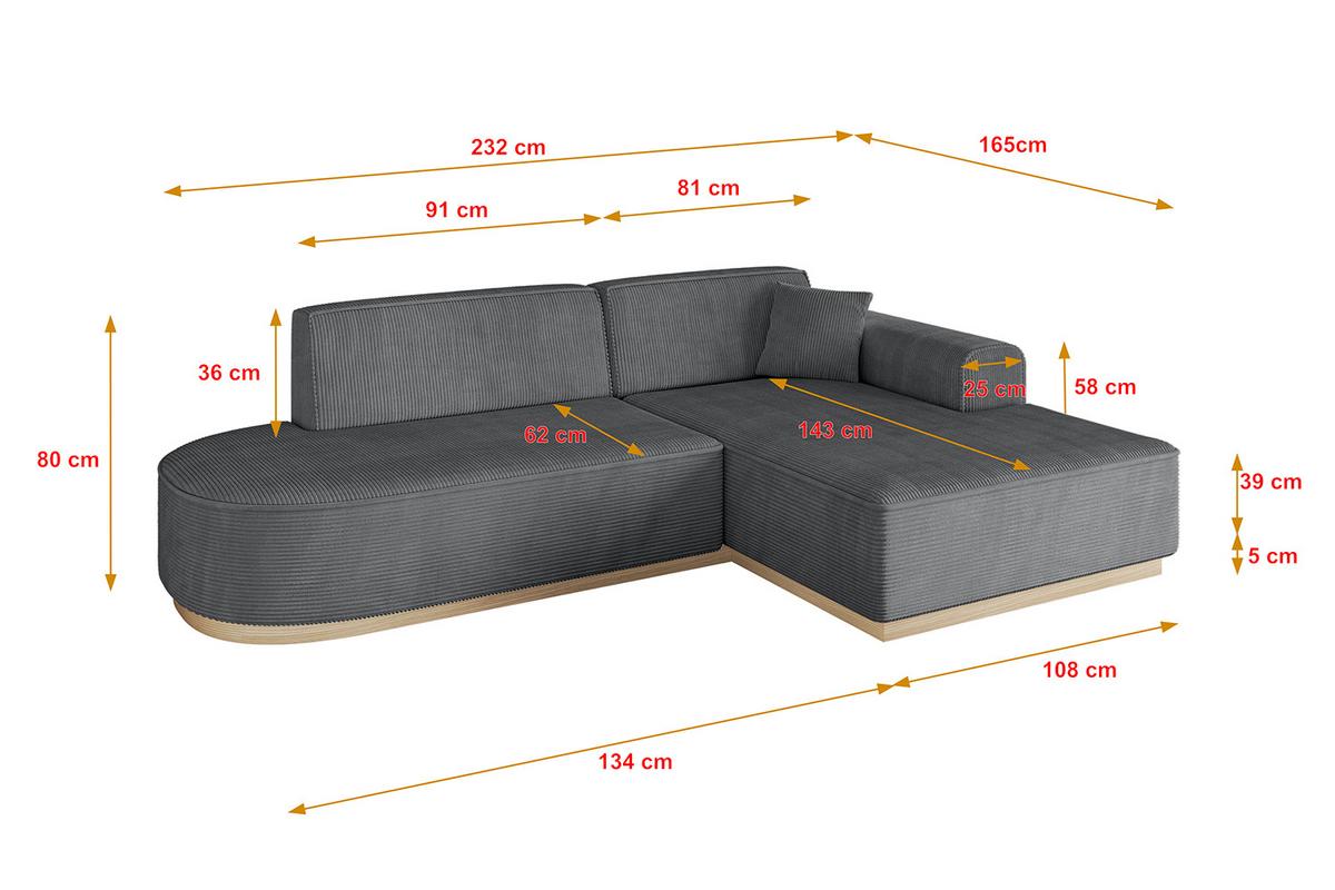 ECKSOFA Ottomane Rechts IREA-L1 - 232x165x80 cm Duneklgrau - Dunkelgrau, Holzwerkstoff/Textil (232/165cm) - ALTDECOR