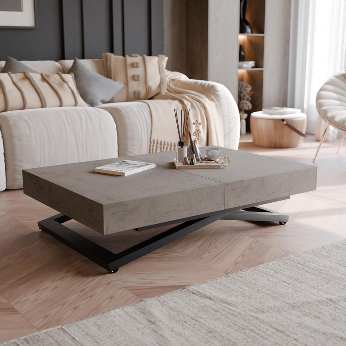 COUCHTISCH SANELLE ausziehbar mit Liftfunktion, 120/80/76 cm Schwarz / Grau - Schwarz/Grau, Holzwerkstoff/Metall (80/120/27cm) - Idohome