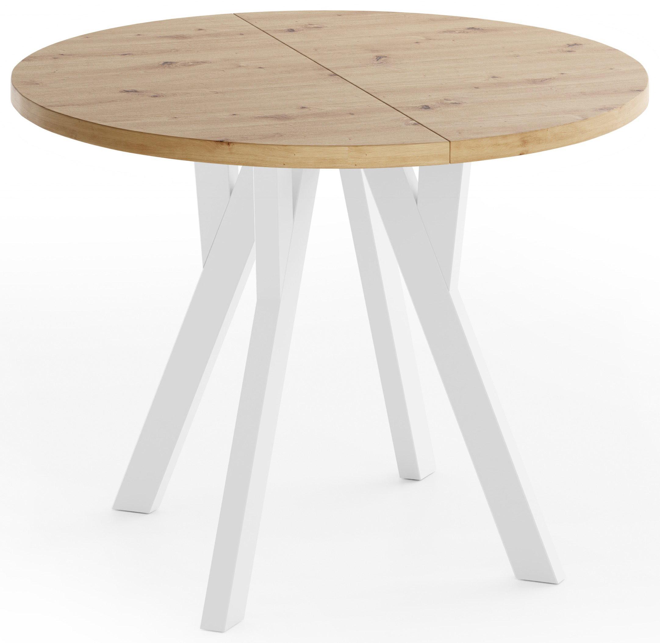 ESSTISCH Vero rund ausziehbar verlängerbar, Eiche Artisan Hellbraun 80-130/80/77 cm - Eiche Artisan/Weiß, Holz/Holzwerkstoff (80/130/76.5cm) - WFL GROUP