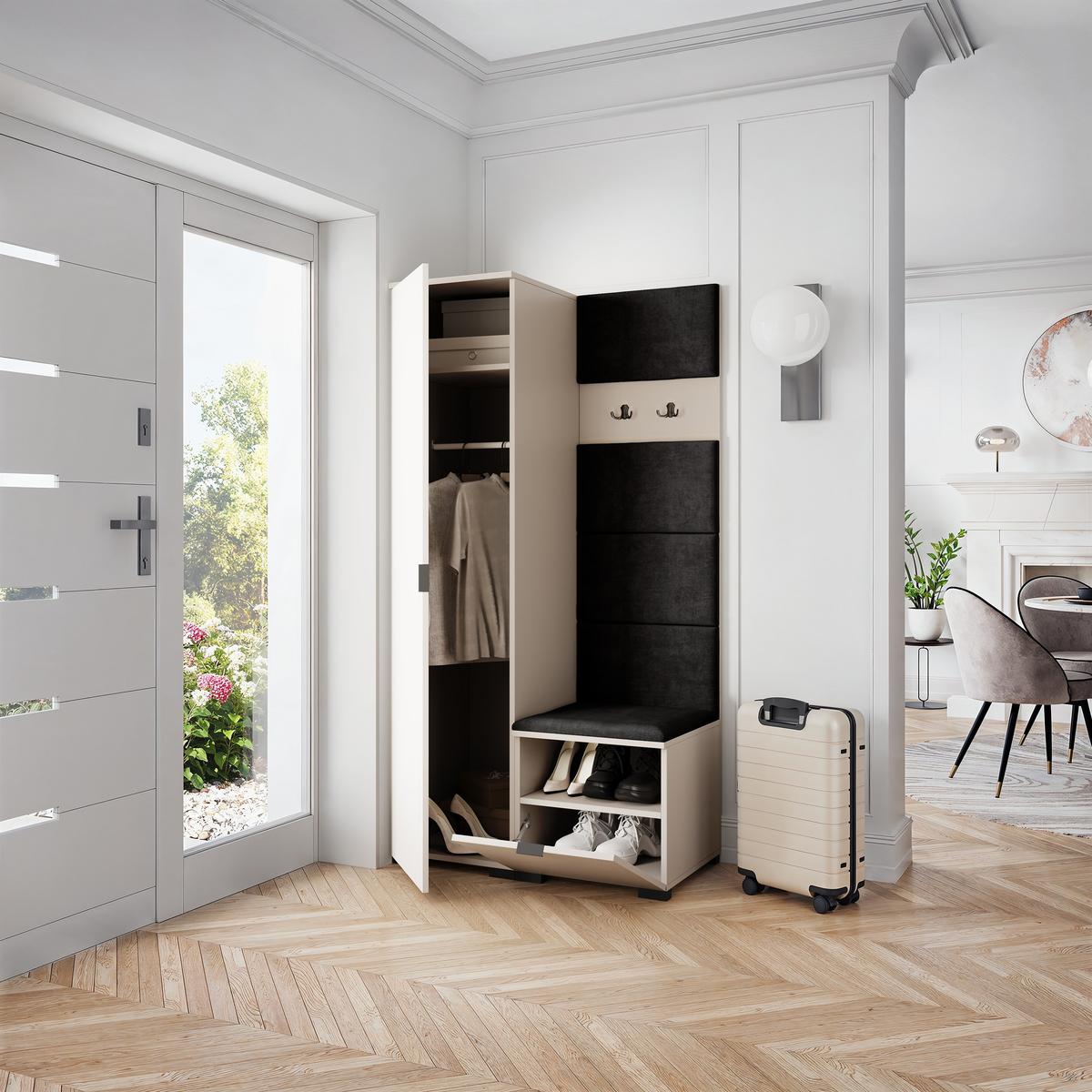 GARDEROBENSCHRANK LORI 95/181/51 cm Modern Kaschmir - Kaschmir/Schwarz, Holzwerkstoff (95/181/51cm) - MASSENO