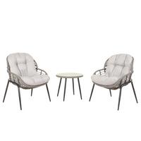 POLY-RATTAN GARNITUR Grau, Hellgrau - Hellgrau/Grau, Kunststoff - MCW