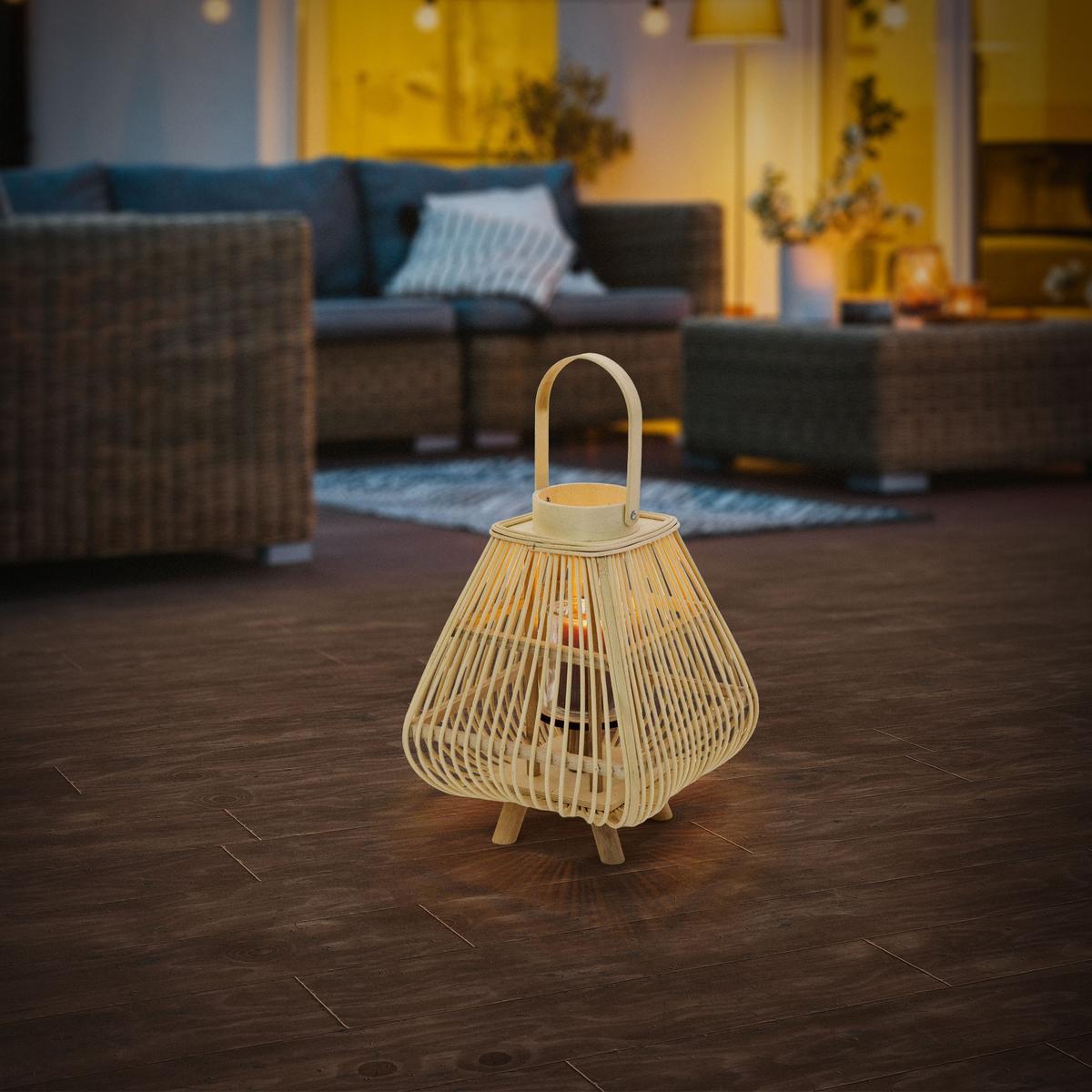 BAMBUS LATERNE H: 45,5 cm Holzfarbe Boho Stil - Naturfarben, Holz (25/45.5/25cm)
