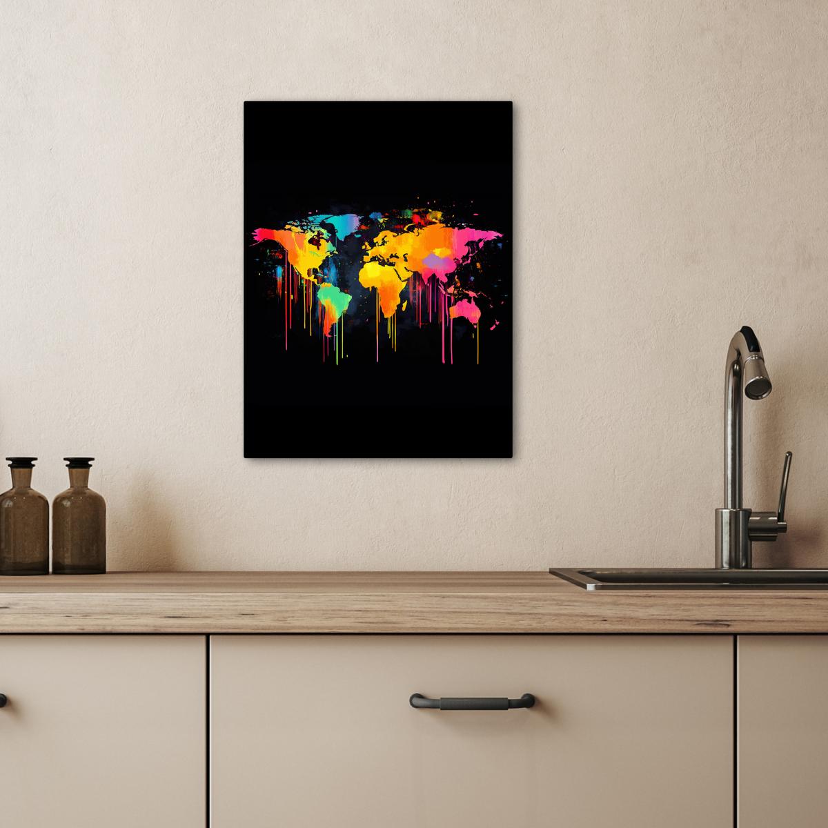 LEINWANDBILD Weltkarte - Farbe - Bunt - Graffiti - Welt Room Decor 30x40 cm - Multicolor, Textil (30/40cm) - MuchoWow