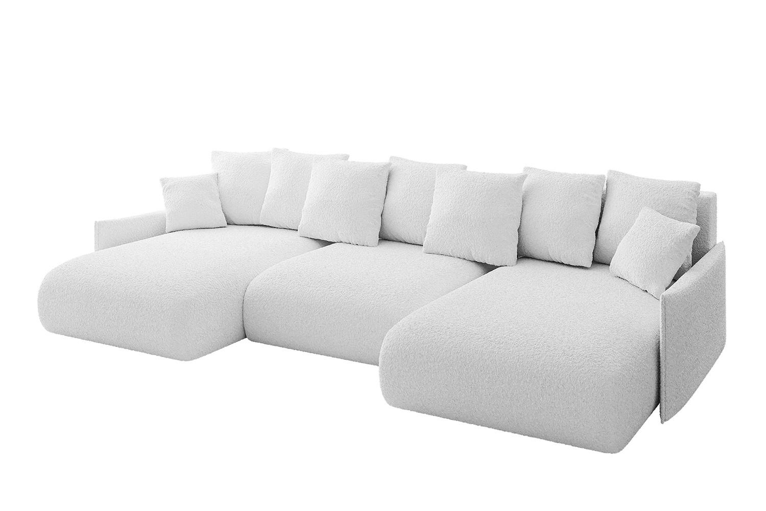 WOHNLANDSCHAFT mit Schlaffunktion und Bettkasten ONESK-U-v1 317x177x72 Weiß Bouclé - Weiß, Holzwerkstoff/Kunststoff (317/72/177cm) - ALTDECOR