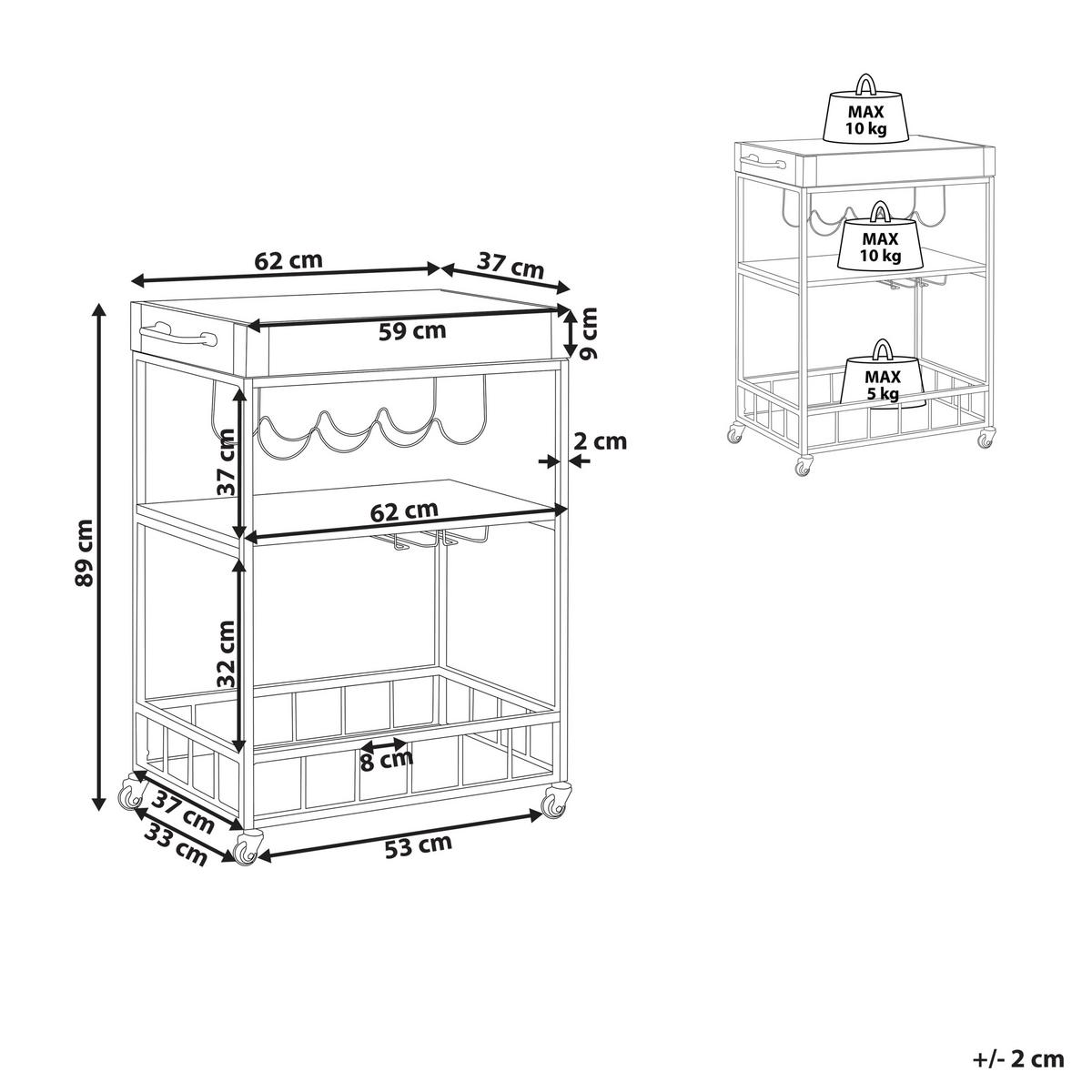 SERVIERWAGEN Metall Hellbraun Hullet - Schwarz/Braun, Holzwerkstoff/Metall (62/89/37cm) - Beliani