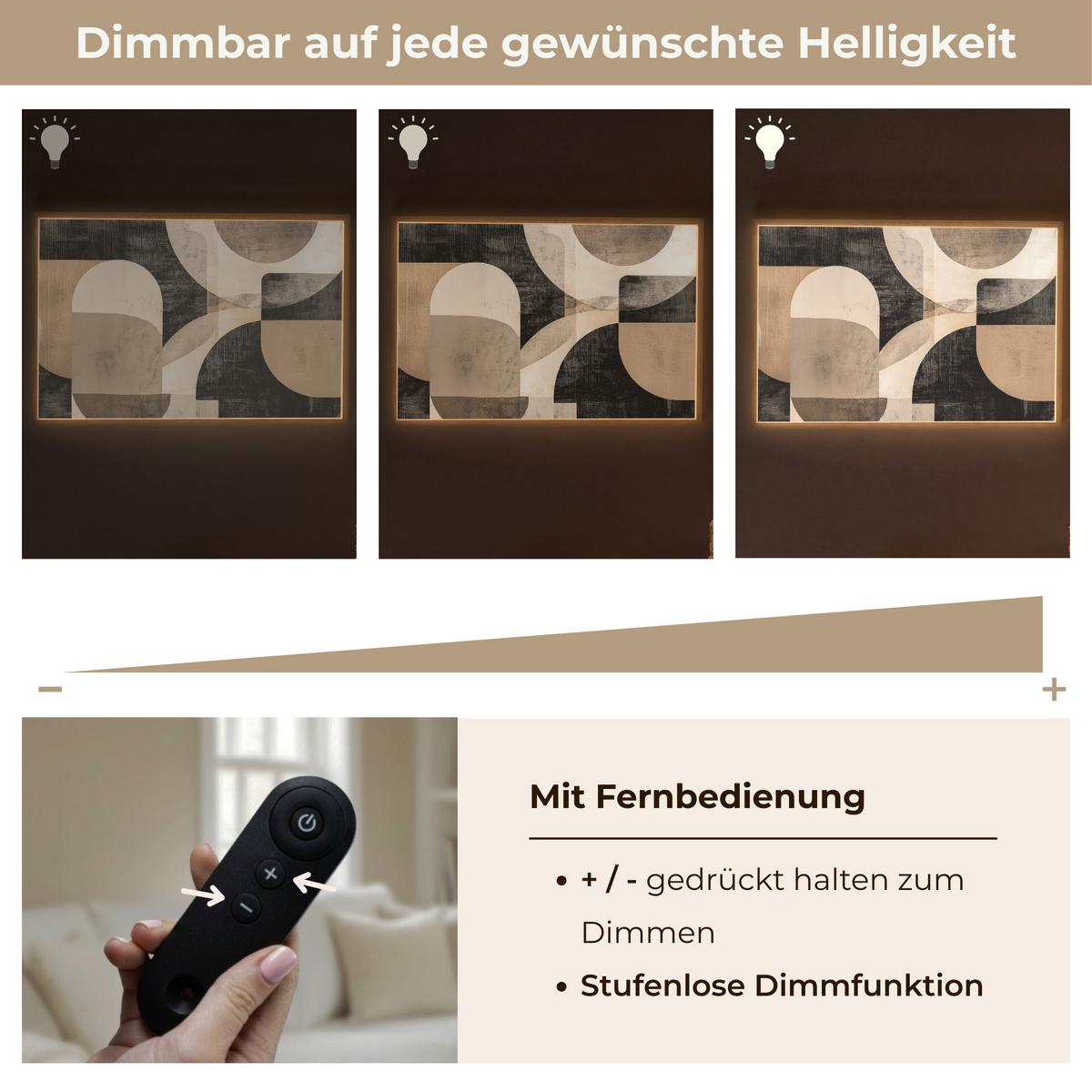 WANDLEUCHTE MIT AKKU Abstrakt - Formen - Modern - Beige 90x60 cm - Grau, Holzwerkstoff (90/60/8cm) - OnlyWow